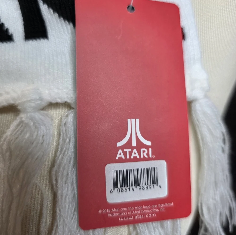 Atari Knit Scarf White with Logo & Stripes NWT
